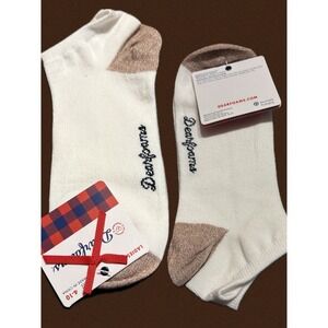 Dearfoams Ladies Low Cut Socks White Brown Heather Ribbed Cuff Sze 4-10 -2 Pairs